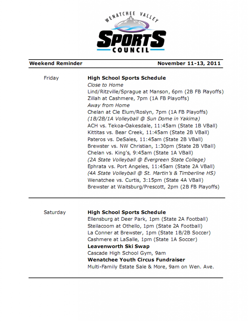 Weekend Reminder Nov 11-13